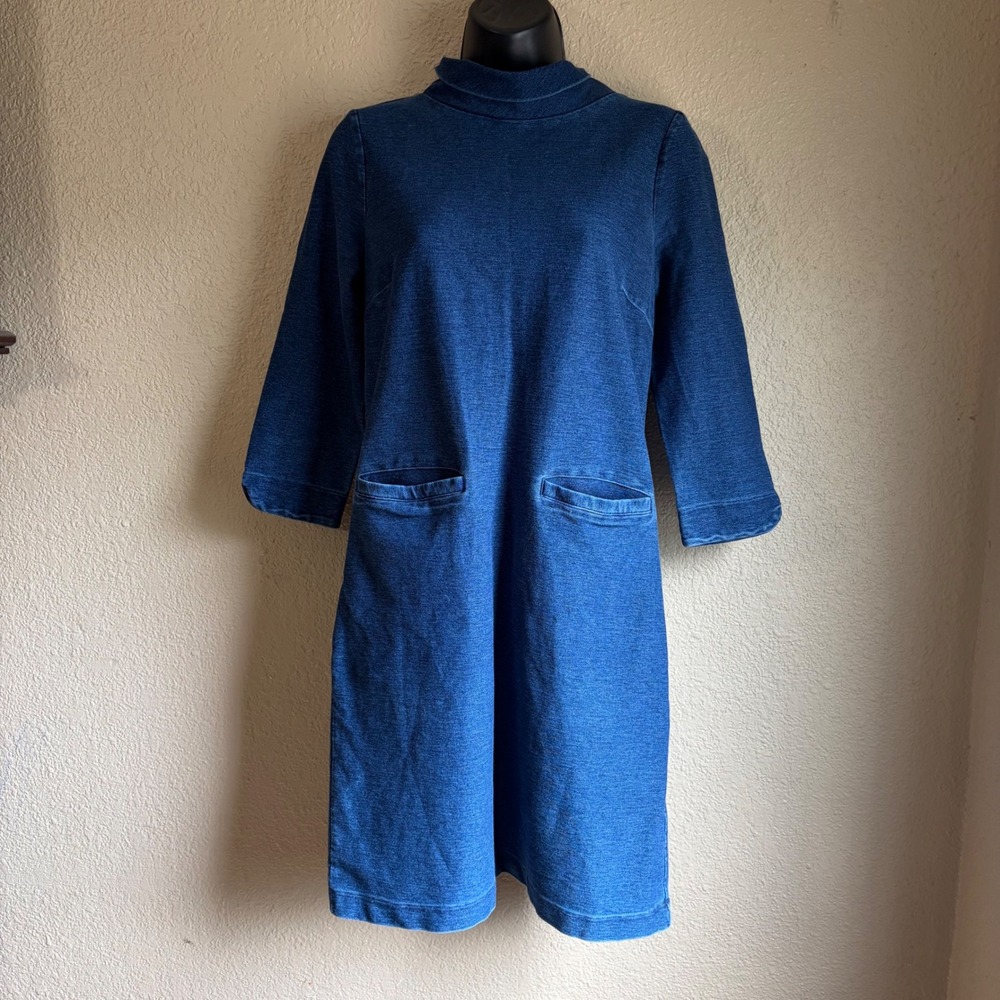 Boden Womens Indigo Blue Denim Look Funnel Neck Shift Dress Size US 6L J0100
